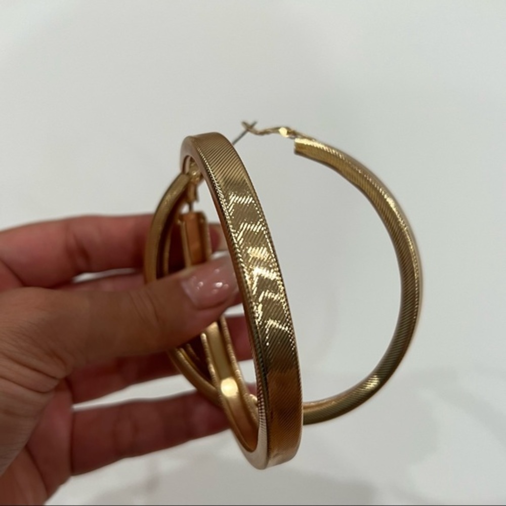 NEW Large gold textured hoop earrings